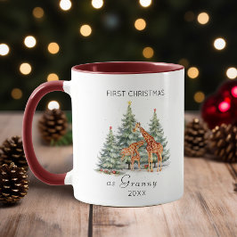 Caneca Primeiro Natal como uma família de três girafas bo