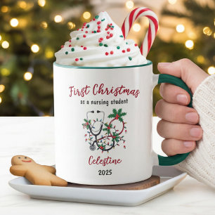 Caneca Primeiro Natal Moderno como Estudante de Enfermage