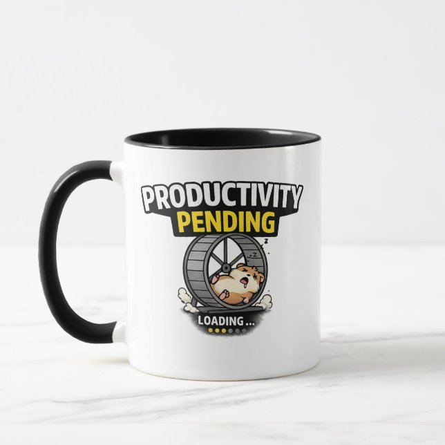 Caneca Produtividade Pendente Hamster Engraçado Carregand (Esquerda)