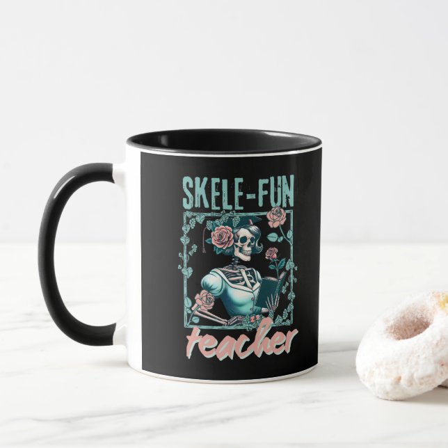 Caneca Professor de Escola Primária Espantalho Esqueleto  (Com Donut)