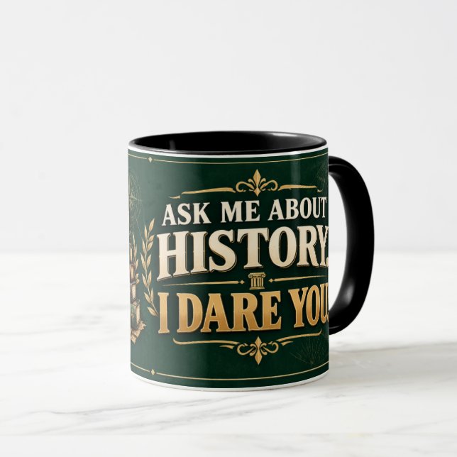 Caneca Professor de História Engraçado, Pergunte-m (Frente Esquerda)