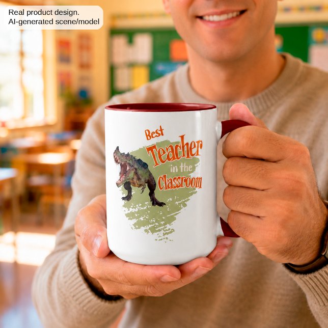 Caneca Professor Mais Engraçado Dinossauro na Sala de Aul (Criador carregado)