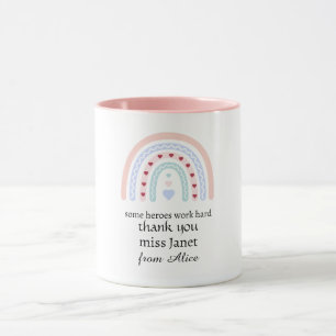 Caneca Professor Personalizado Natal Corações Rosa Arco-Í