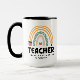 Caneca Professora Ensina Amor Inspire Arco-Íris Personali