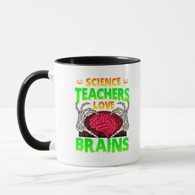 Caneca Professores Cérebros Esqueleto Halloween do Coraçã (Esquerda)