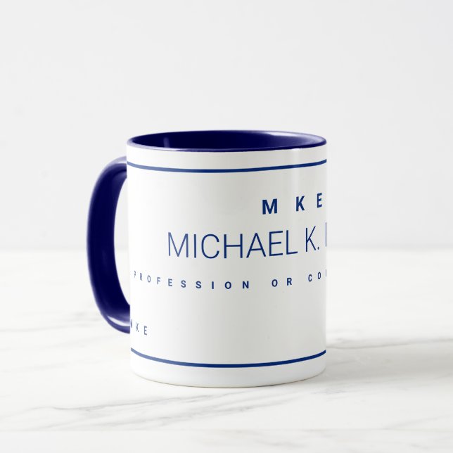 Caneca Profissão Moderna Nome de Negócios Azul (Frente Esquerda)