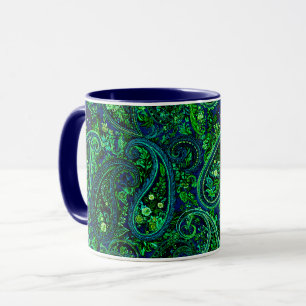 Caneca Profusão Paisley Vibrante Floral Azul Verde  