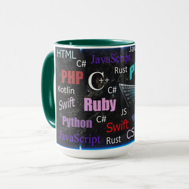 Caneca Programação de Idiomas Padrão Colorido (Frente Esquerda)