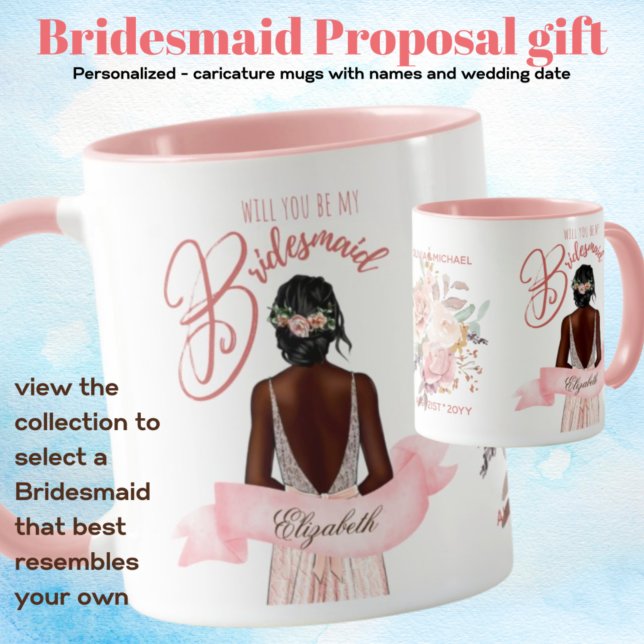 Caneca PROPOSTA DE BRIDESMAID PRESENTE NEGRA Caricatura (Criador carregado)