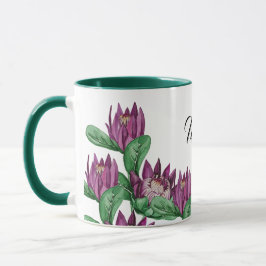 Caneca Protea Rei Púrpura, Cor de Água, pintada à mão