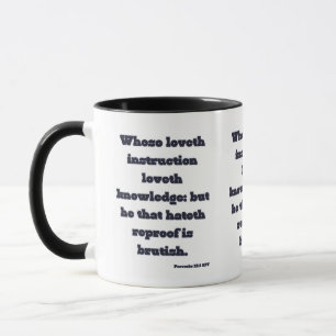 Caneca Proverbs 12:1 Bíblia KJV Verso Dois Tons