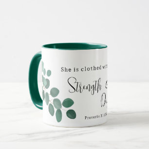Caneca Proverbs 31:25 Mulher de Fé Eucalyptus Escritura