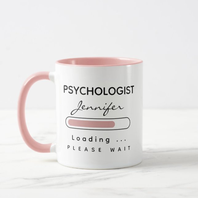Caneca PSICÓLOGO [Nome] Carregando Rosa e Branco (Esquerda)