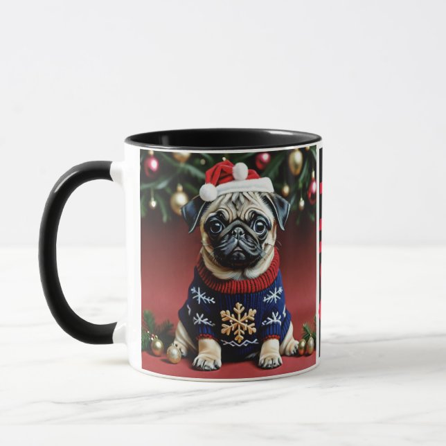 Caneca Pug Bonito No Natal (Esquerda)