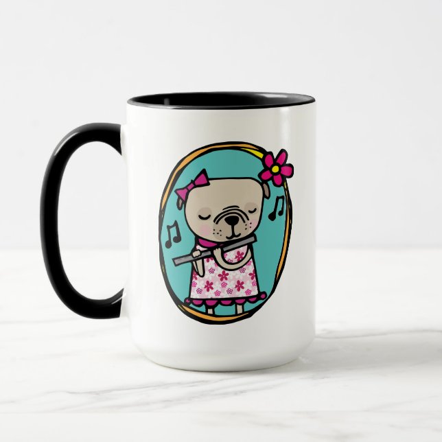 Caneca Pug com flauta, sem música, seria liso (Esquerda)