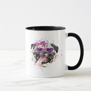 Caneca Pug cor-de-rosa bonito da aguarela