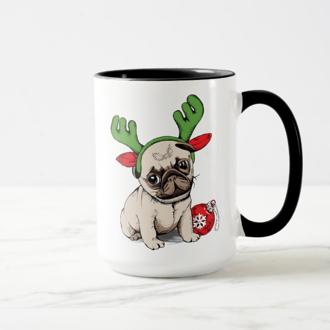 Caneca Pug do filhote de cachorro do Feliz Natal (Direita)