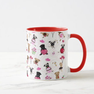 Caneca Pugs dos namorados no fundo branco