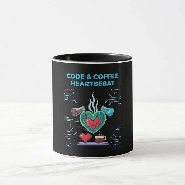 Caneca Pulsação de Código & Café | Programador Geek Diver (Centro)