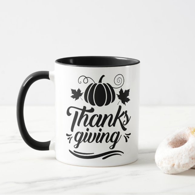 Caneca Pumpkin Bonito com Tipografia de Ação de Graças (Com Donut)