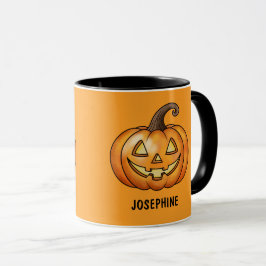 Caneca Pumpkin De Cartoon Laranja Com Nome Personalizado 