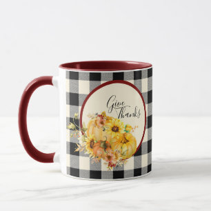 Caneca Pumpkin floral e verificação Ação de Graças