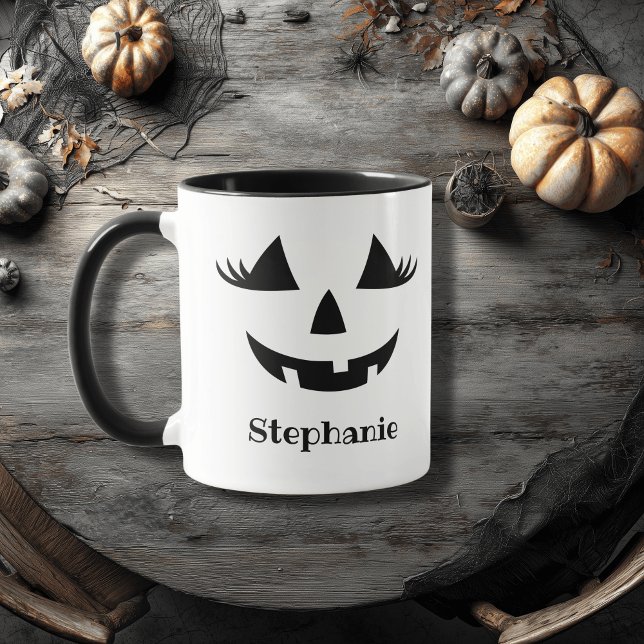 Caneca Pumpkin Jack O Lanterna Pisca Com Nome Próprio (Criador carregado)