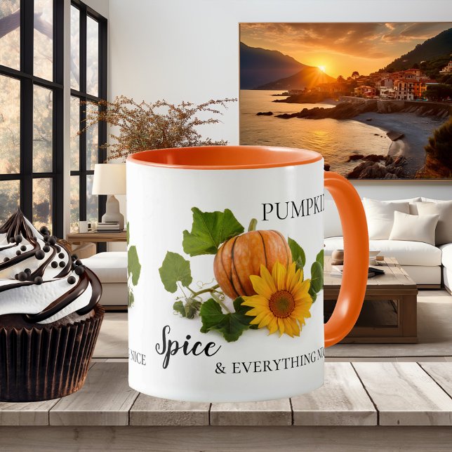 Caneca Pumpkin Spice e tudo que é legal caem (Elegant autumn and Thanksgiving mug featuring a pumpkin and sunflower)