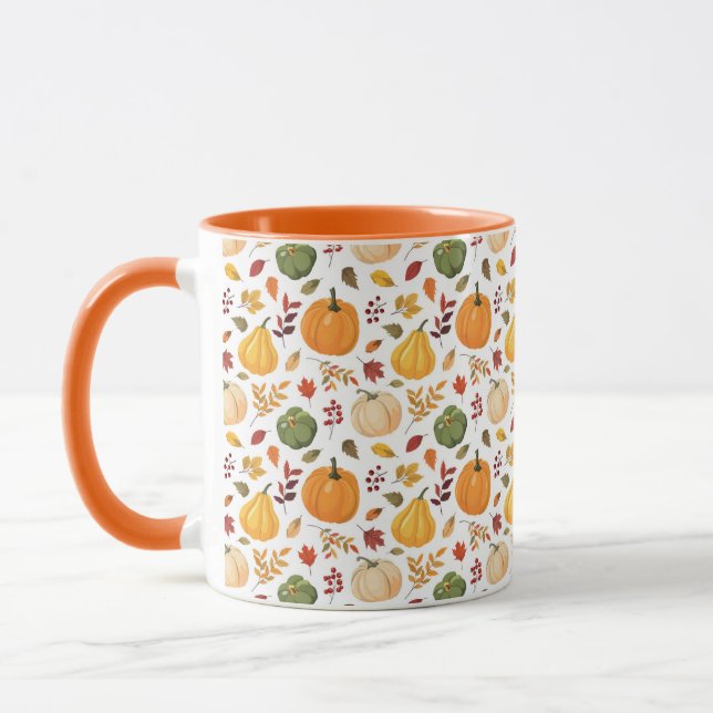 Caneca Pumpkins de Colheita e Padrão de Folhas de outono (Esquerda)