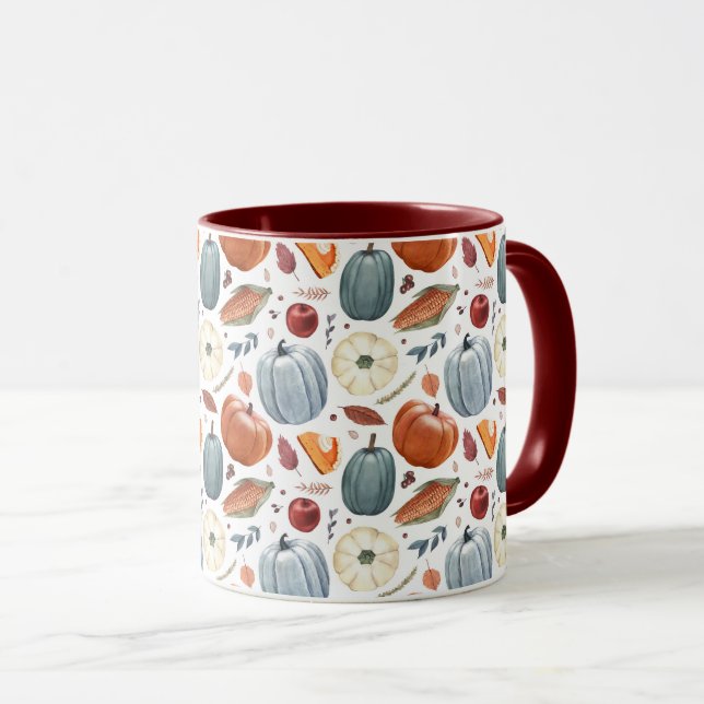 Caneca Pumpkins de queda e padrão de folhas de outono (Frente Esquerda)