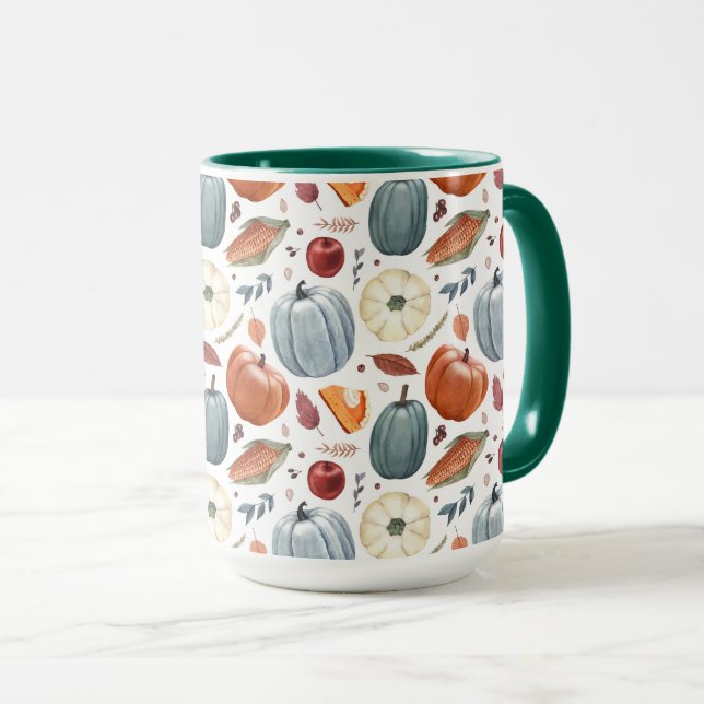 Caneca Pumpkins de queda e padrão de folhas de outono (Frente Esquerda)