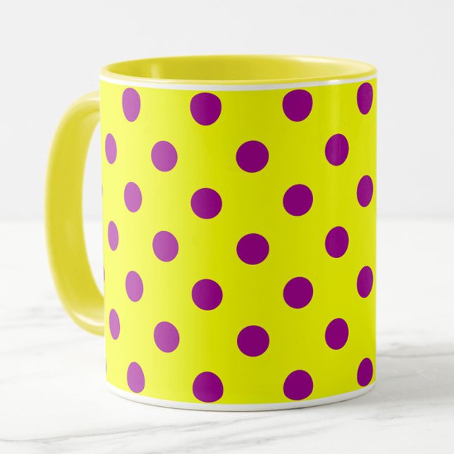Caneca Purple On Yellow Polka Dots Pattern Design  (Criador carregado)