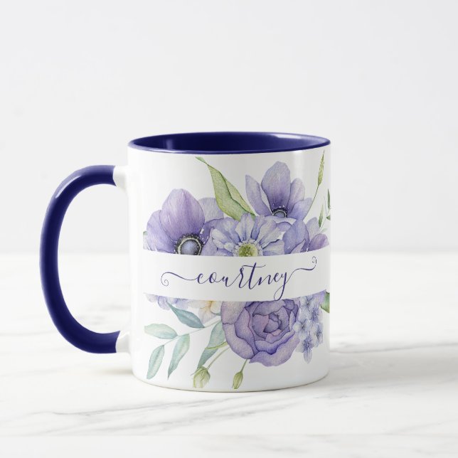 Caneca Púrpura aquarela floral personalizada (Esquerda)