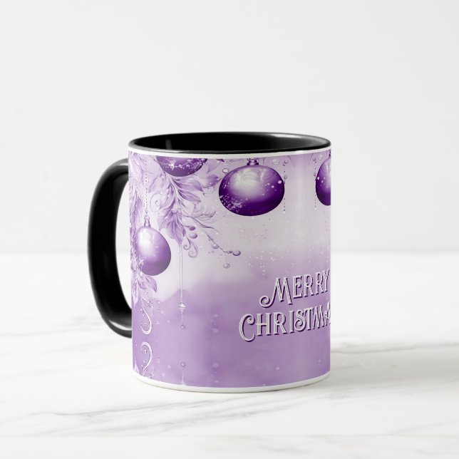 Caneca Púrpura Ornações Férias de Natal Mug (Frente Esquerda)