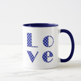 Caneca Quadrado de AMOR Elegante em letras azuis com veri