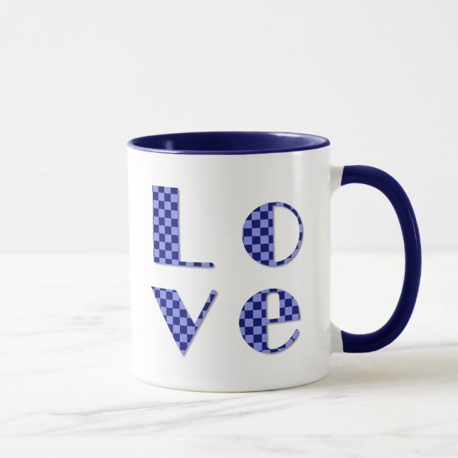 Caneca Quadrado de AMOR Elegante em letras azuis com veri (Direita)