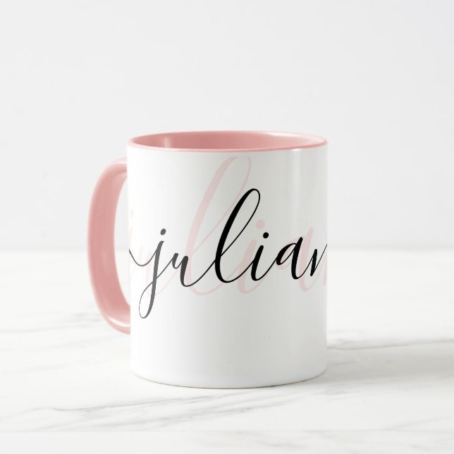 Caneca Quadrado gráfico personalizado, cor-de-rosa e pret (Frente Esquerda)
