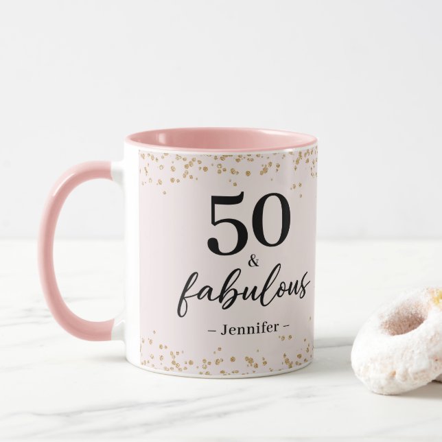 Caneca Quadrinho Rosa 50 e Fabuloso Aniversário Mug (Com Donut)