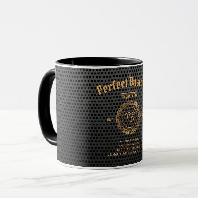 Caneca Quadrinhos de luxo preto de quadro Dourado monogra (Frente Esquerda)