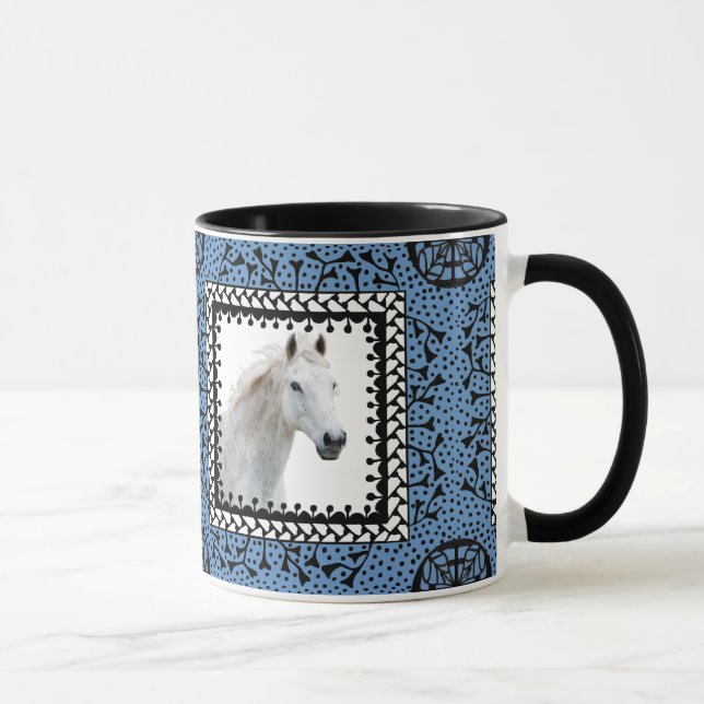 Caneca quadro azul do cavalo (Direita)
