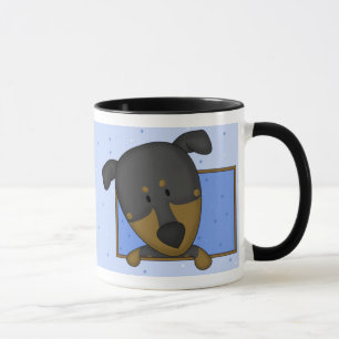 Caneca quadro do Pinscher do Doberman dos desenhos