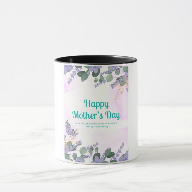 Caneca Quadro Floral de Lavanda de Dia de as mães Feliz (Centro)