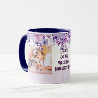 CANECA QUADRO FLORAL SIMPLES 50º ANIVERSÁRIO DE CASAMENTO