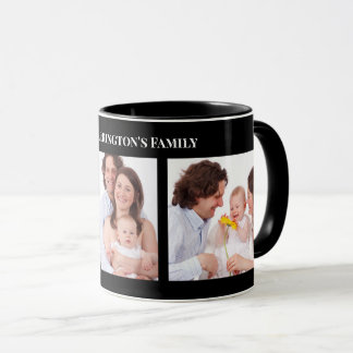 Caneca Quadro Preto de Colagem de Fotos da Família de Seç