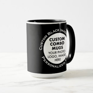 Caneca Quadro Redondo 2x Foto Texto Grande Preto Combo Pe
