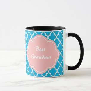 Caneca Quatrefoil aqua azul moderno, elegante e fixe
