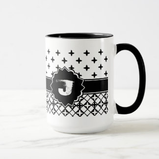Caneca Quatrefoil Branco Preto Monograma