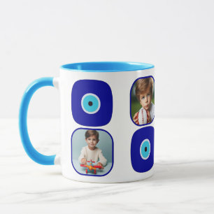 Caneca Quatro Fotos Personalizadas, Amuletas Mau Azuis