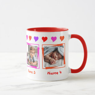 Caneca Quatro Fotos Personalizadas, Corações Coloridos, F