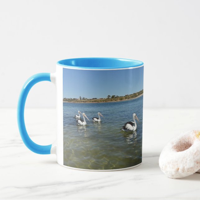 Caneca Quatro Pelicanos No Oceano, (Com Donut)